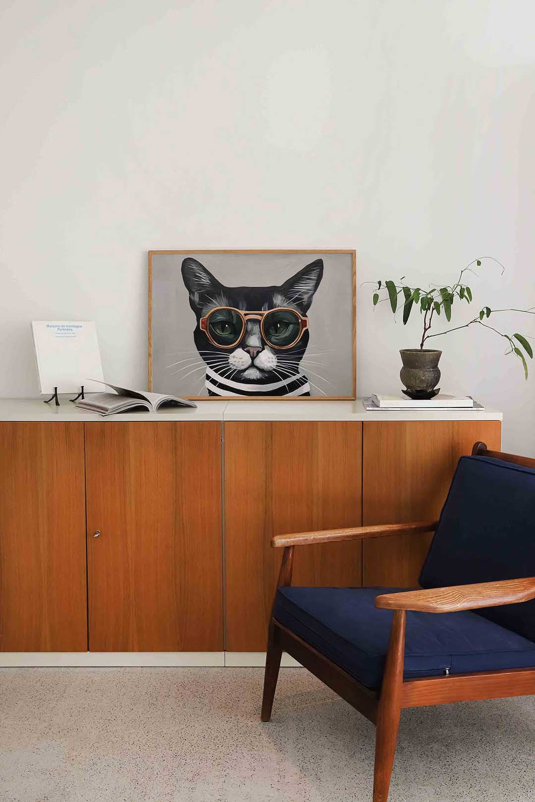 Kat met zonnebril Poster