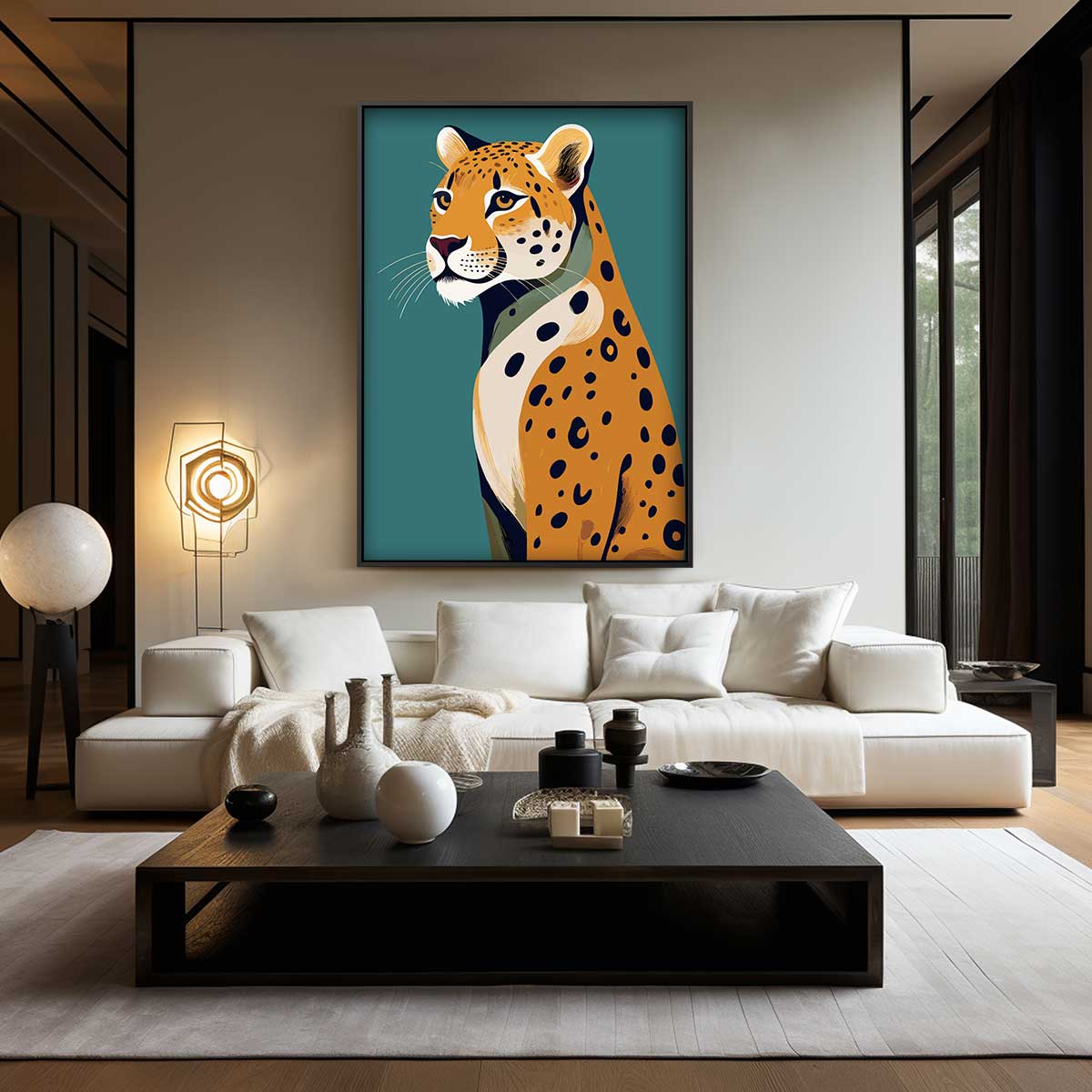 Majestic Leopard on Turquoise Background Artwork