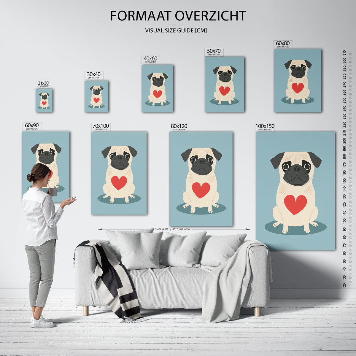 Mopshond met hart Poster
