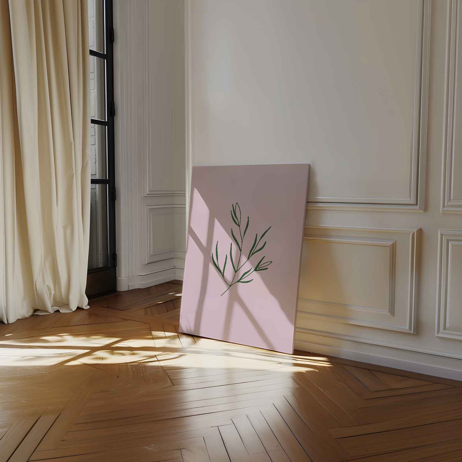Botanische Simpliciteit op Roze Kunstwerk-canvas-dibond-plexiglas-wanddecoratie-WallArtistic