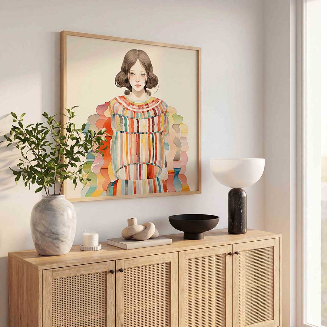Vrouw met kleurrijke strepen Poster