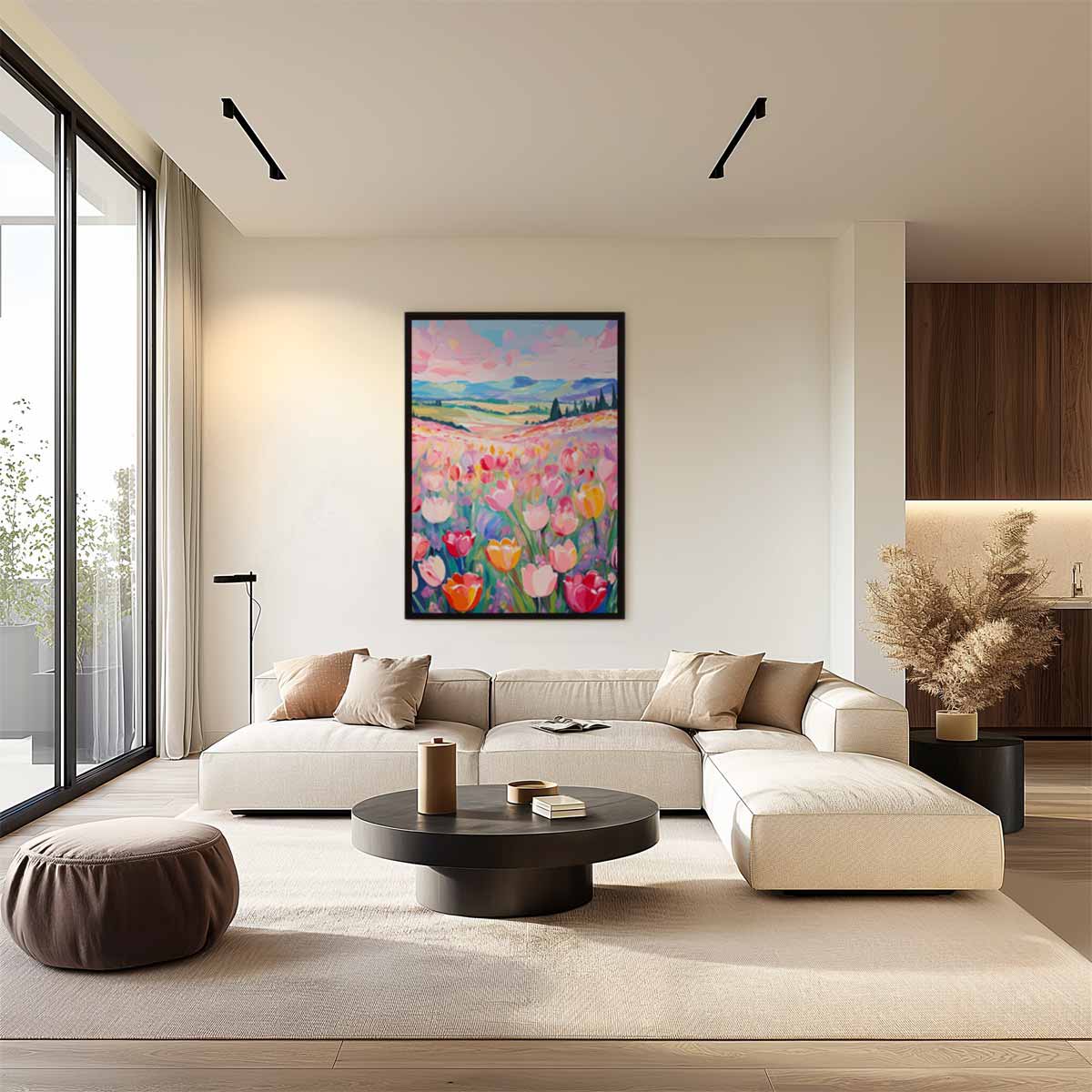 Kleurrijke Tulpenvelden Kunstwerk-canvas-dibond-plexiglas-wanddecoratie-WallArtistic
