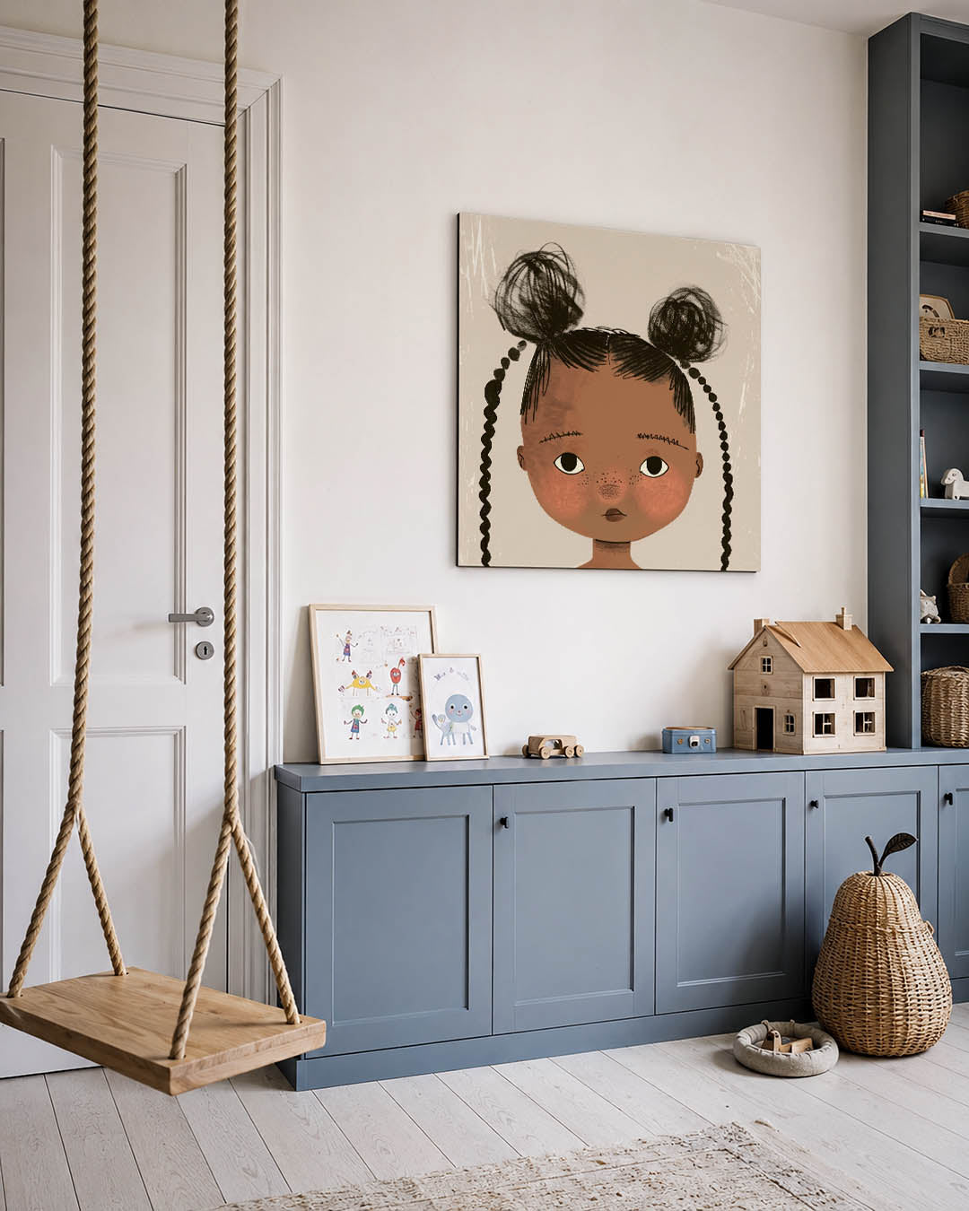 Kinderportret met vlechten Kunstwerk