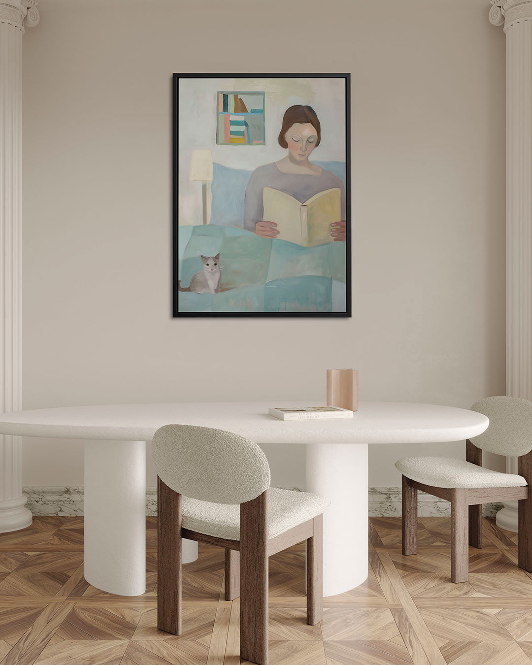 Lezende vrouw met kat Kunstwerk