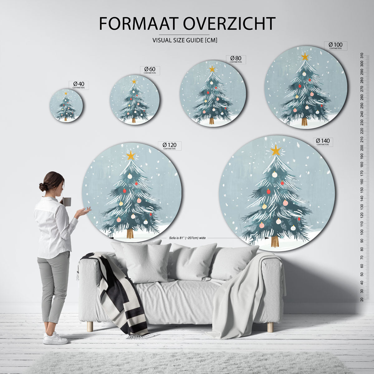 Kerstboom met sneeuw Muurcirkel