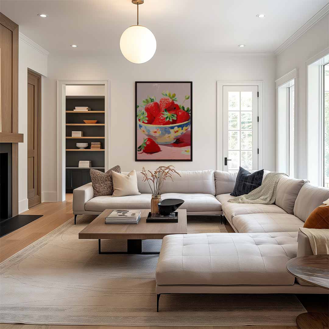 Aardbeien in Bloemenschotel Kunstwerk-canvas-dibond-plexiglas-wanddecoratie-WallArtistic
