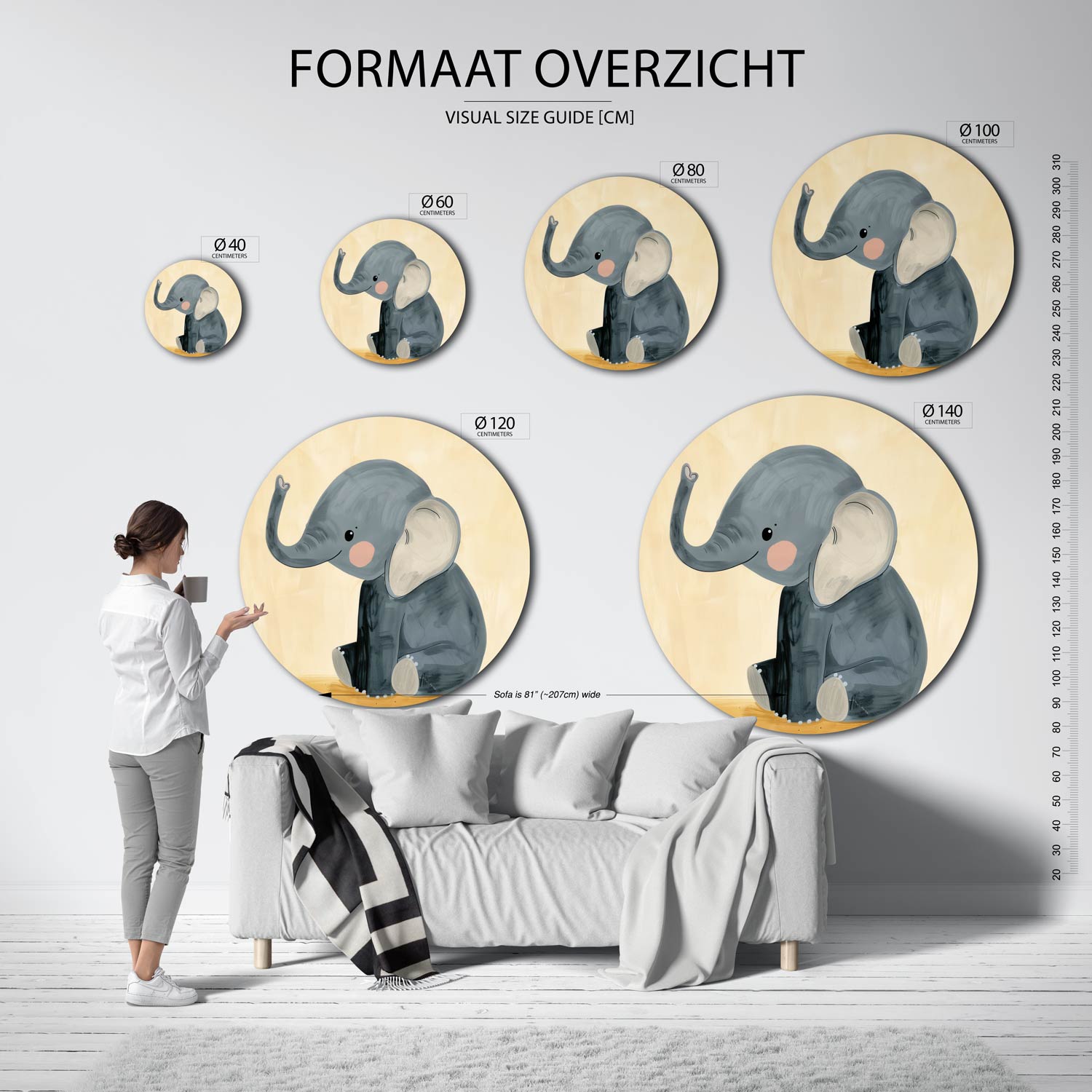 Schattige olifant Muurcirkel