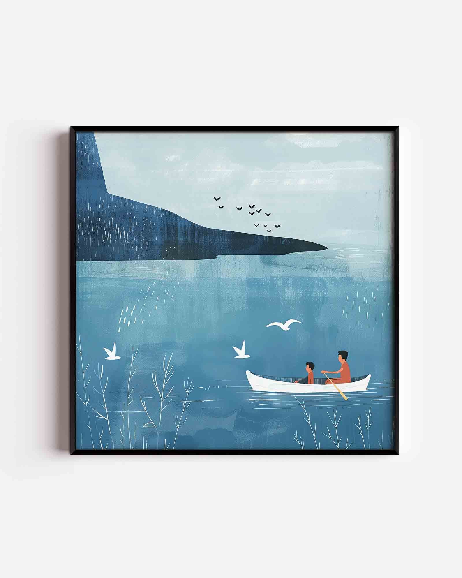 Roeiboot op blauwe zee Poster