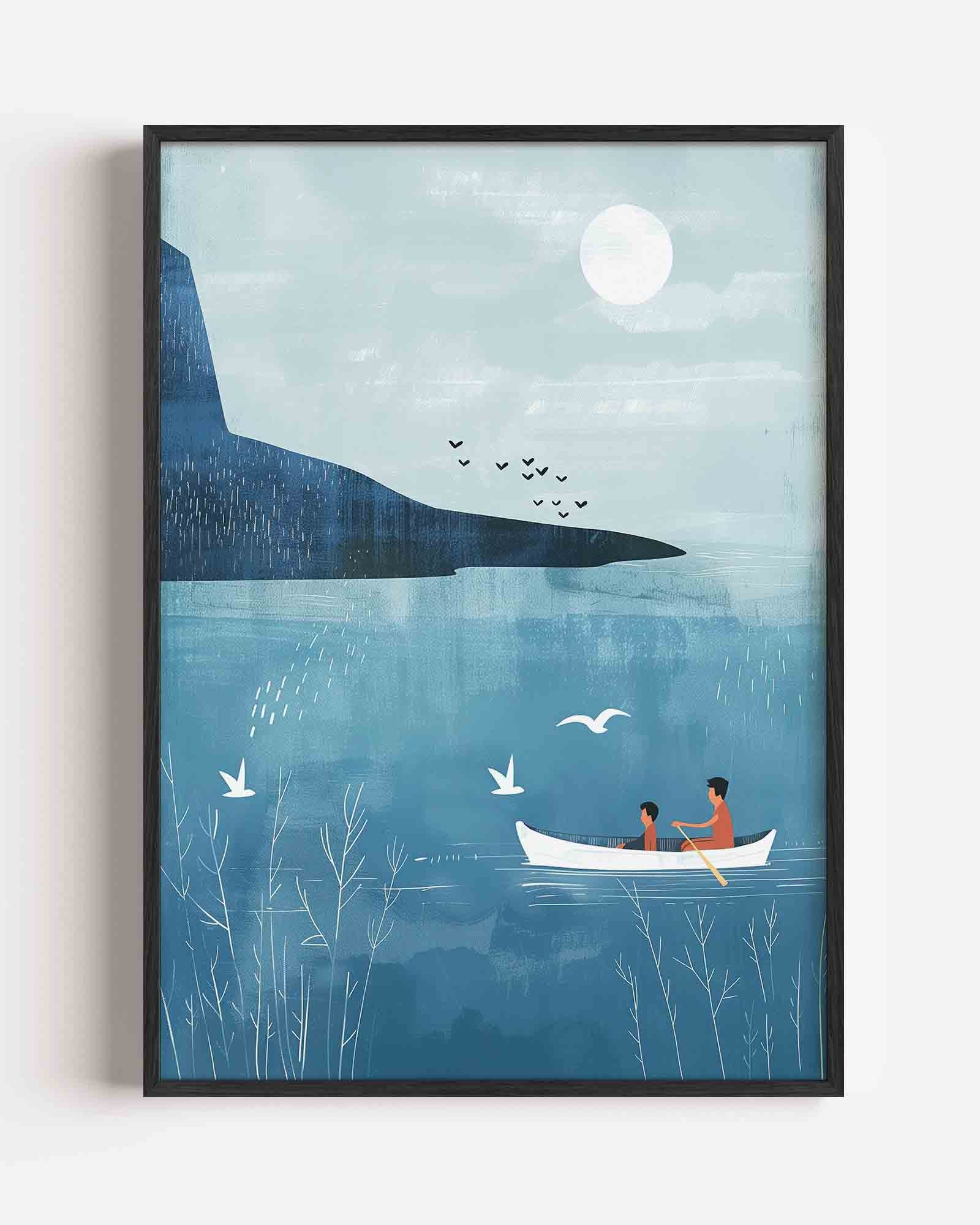 Roeiboot op blauwe zee Poster