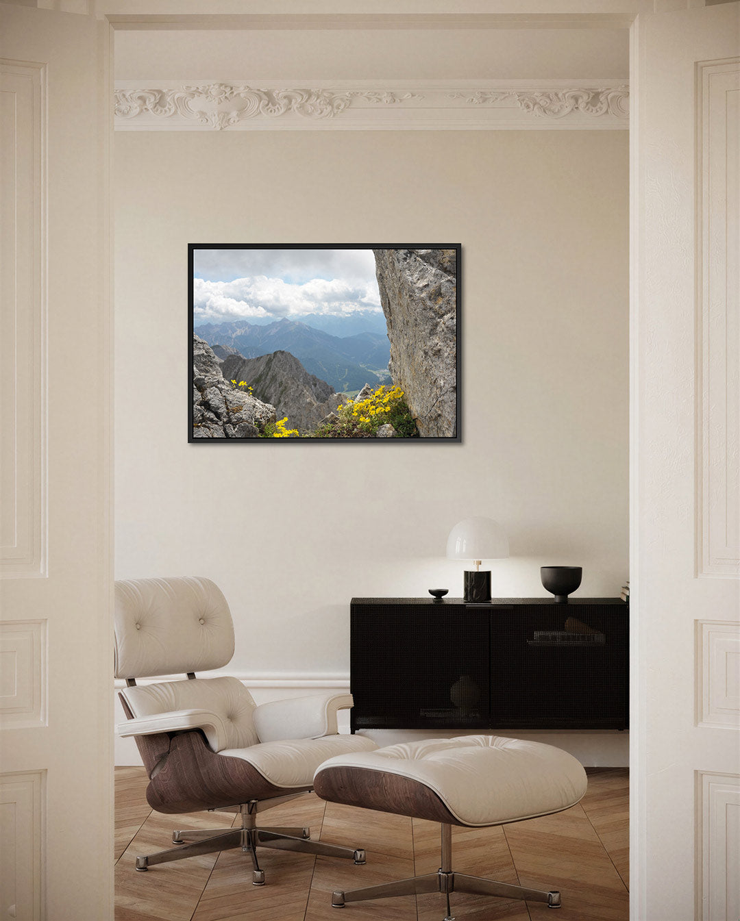 Berglandschap met bloemen Kunstwerk