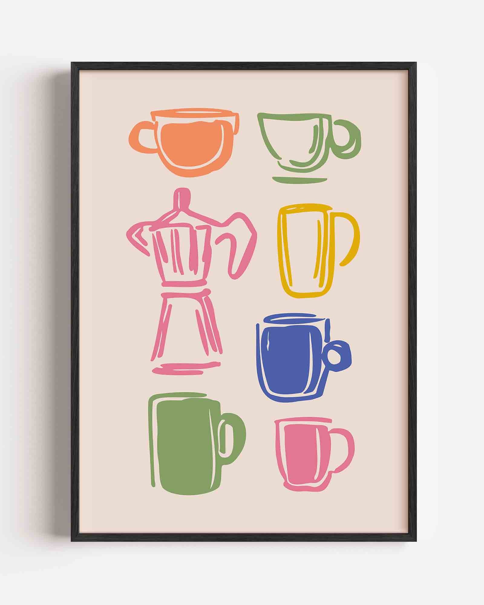Gekleurde koffiekopjes Poster