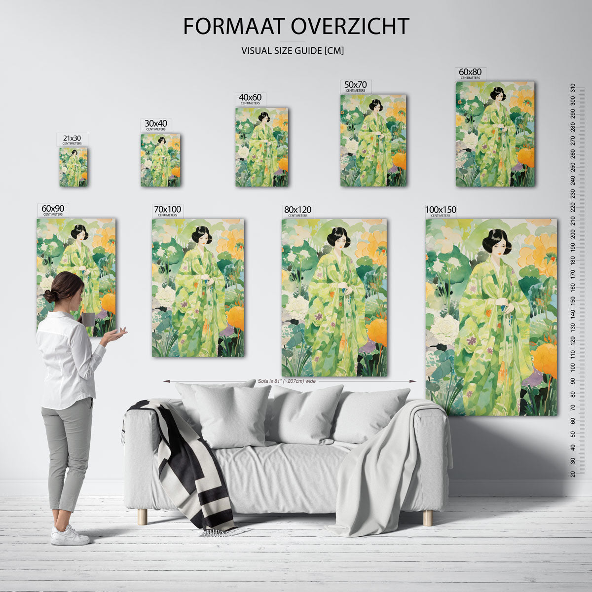 Vrouw in groene kimono Poster