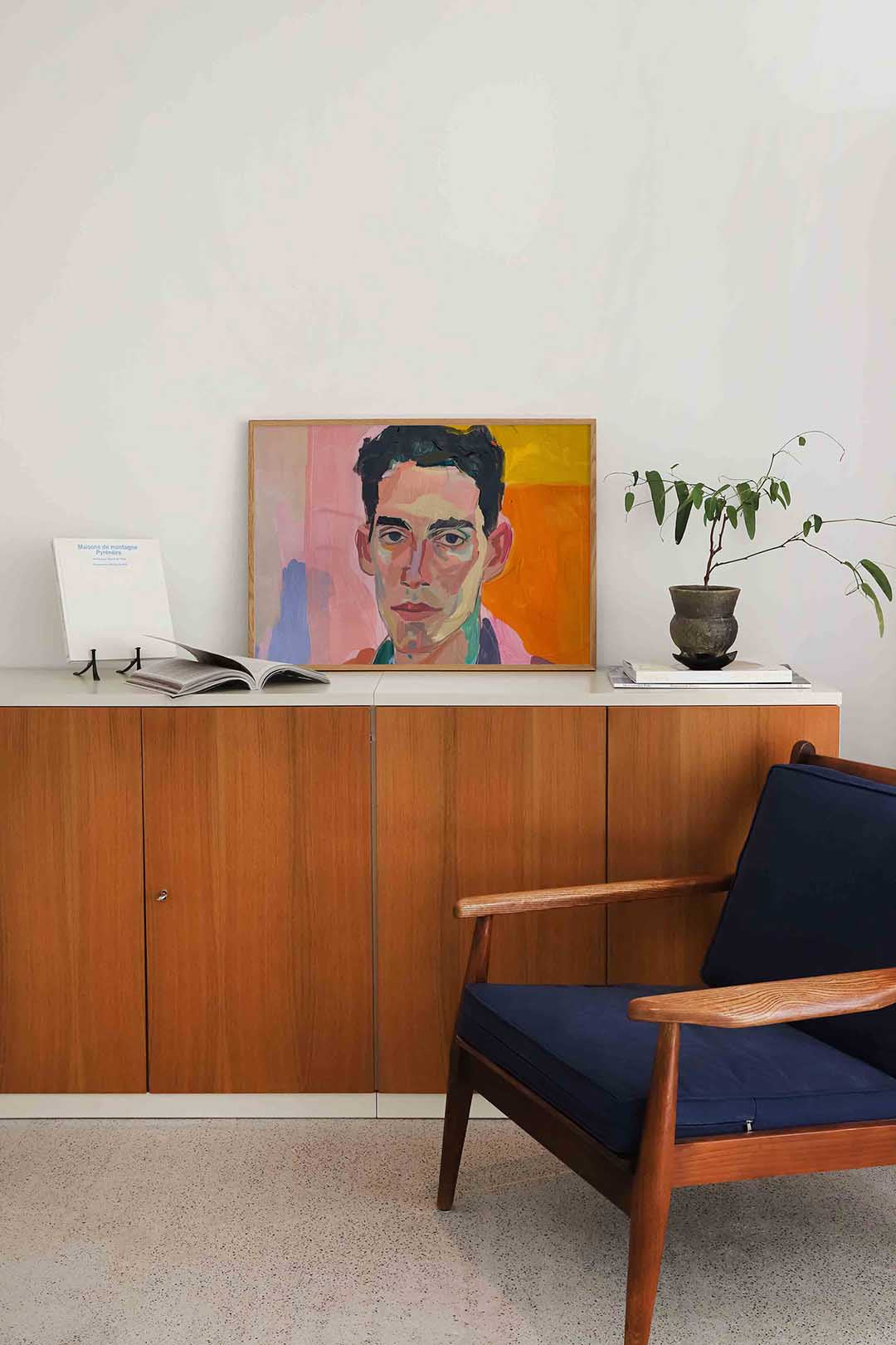 Portret met kleurrijke achtergrond Poster