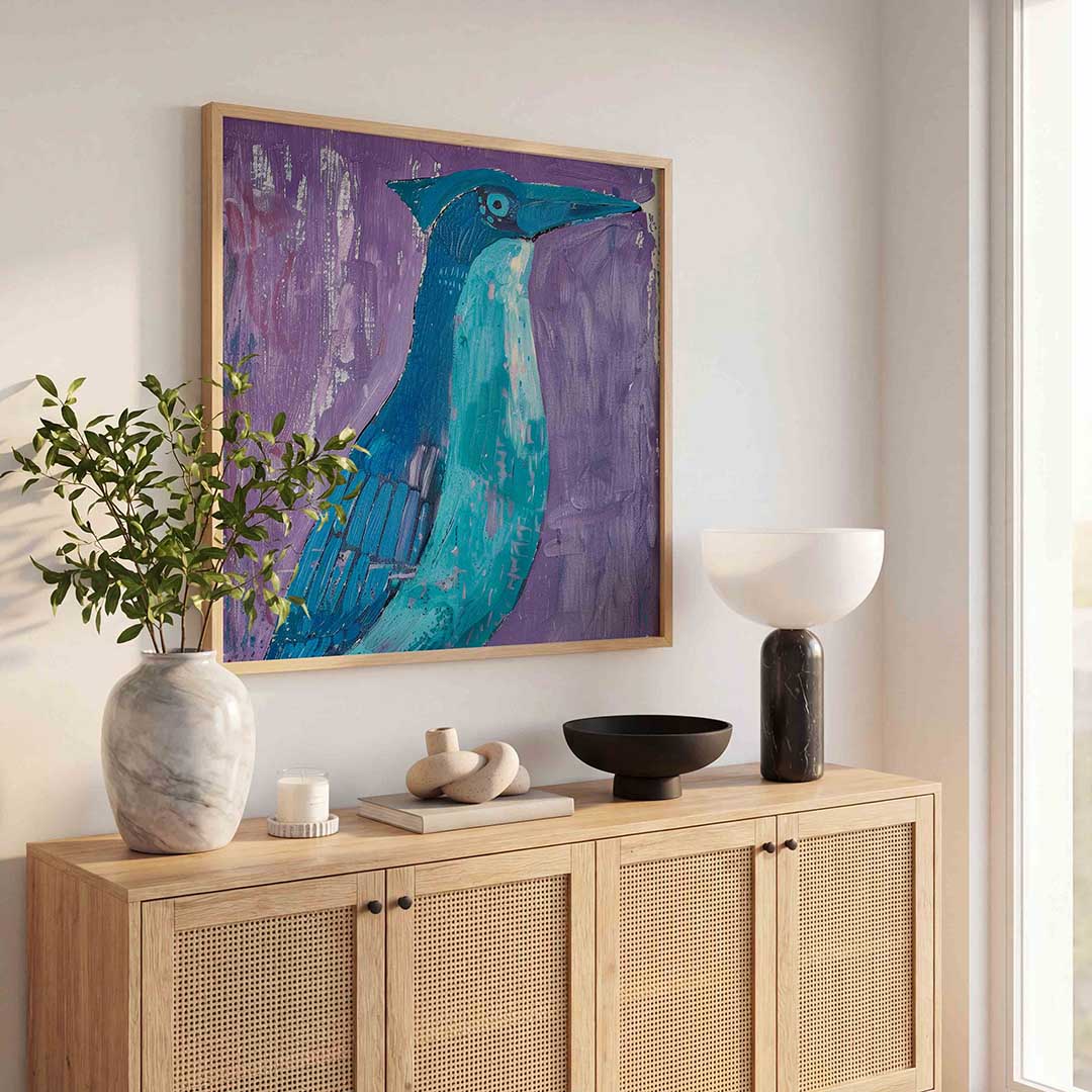 Vogel in blauw Poster