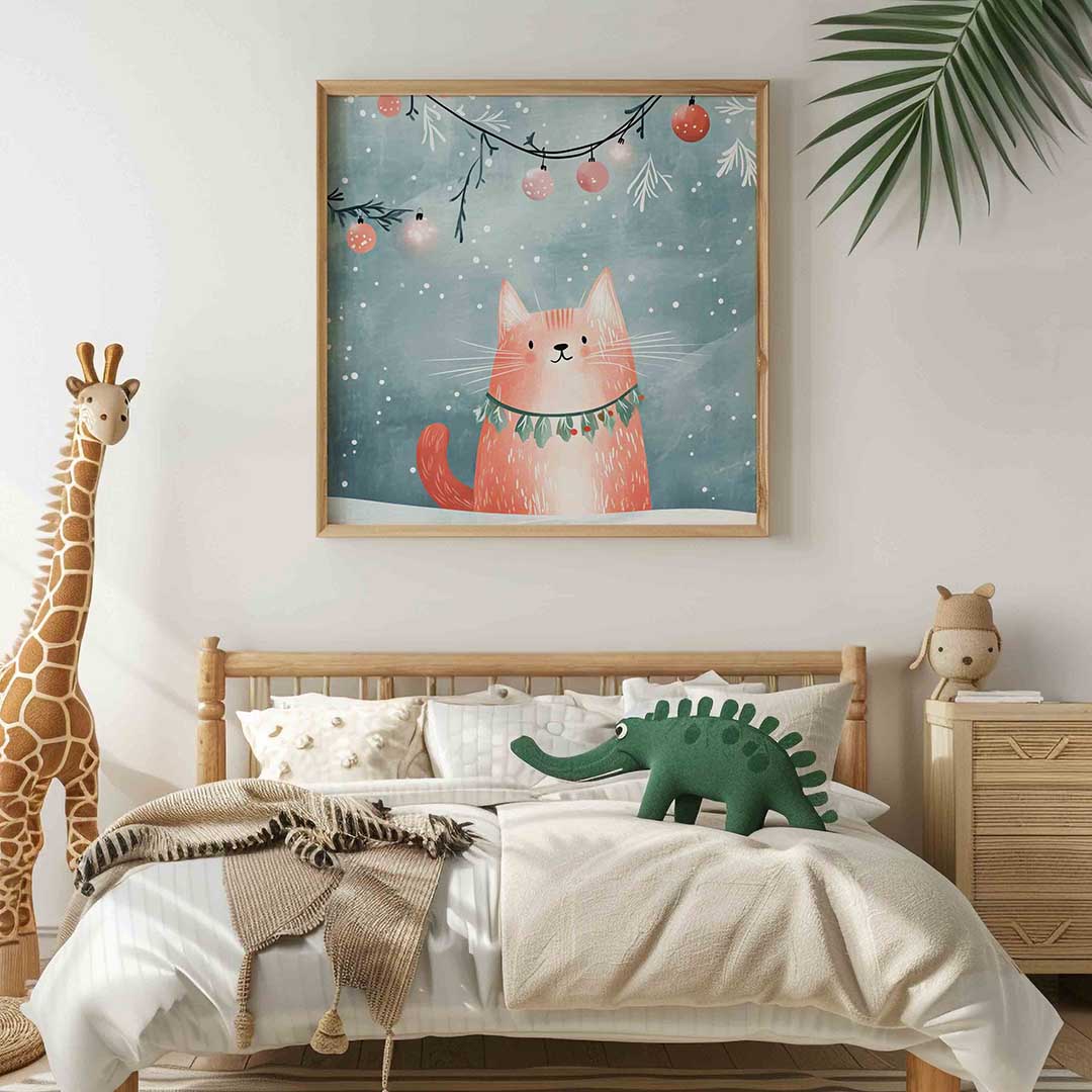 Kat met kerstversiering Poster