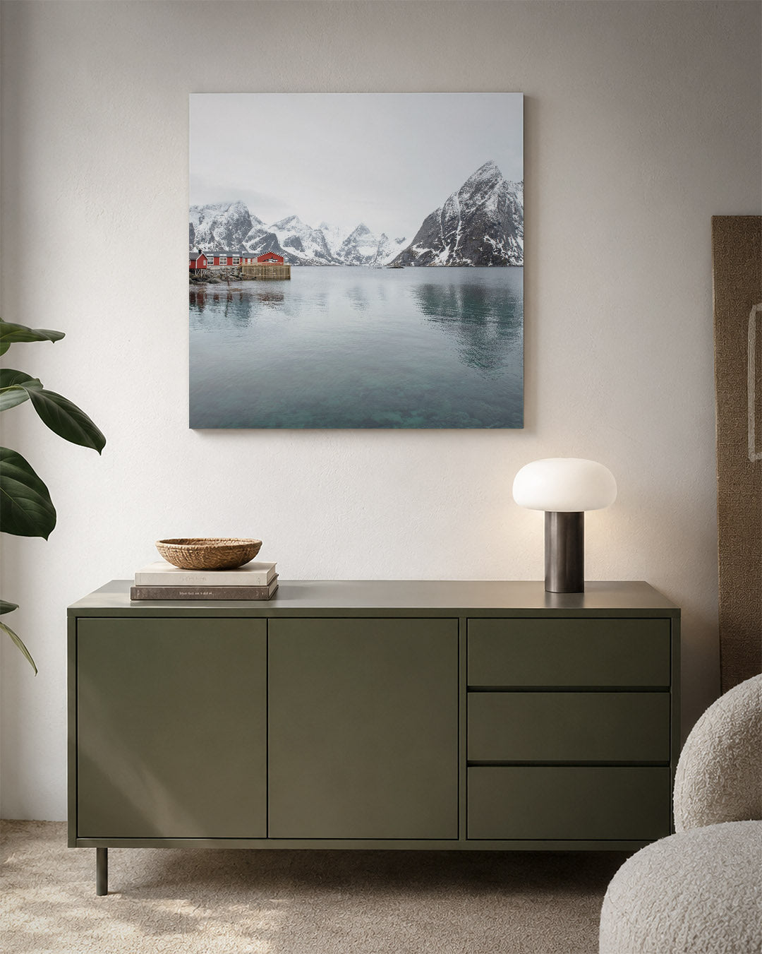 Berglandschap met rode huisjes Kunstwerk