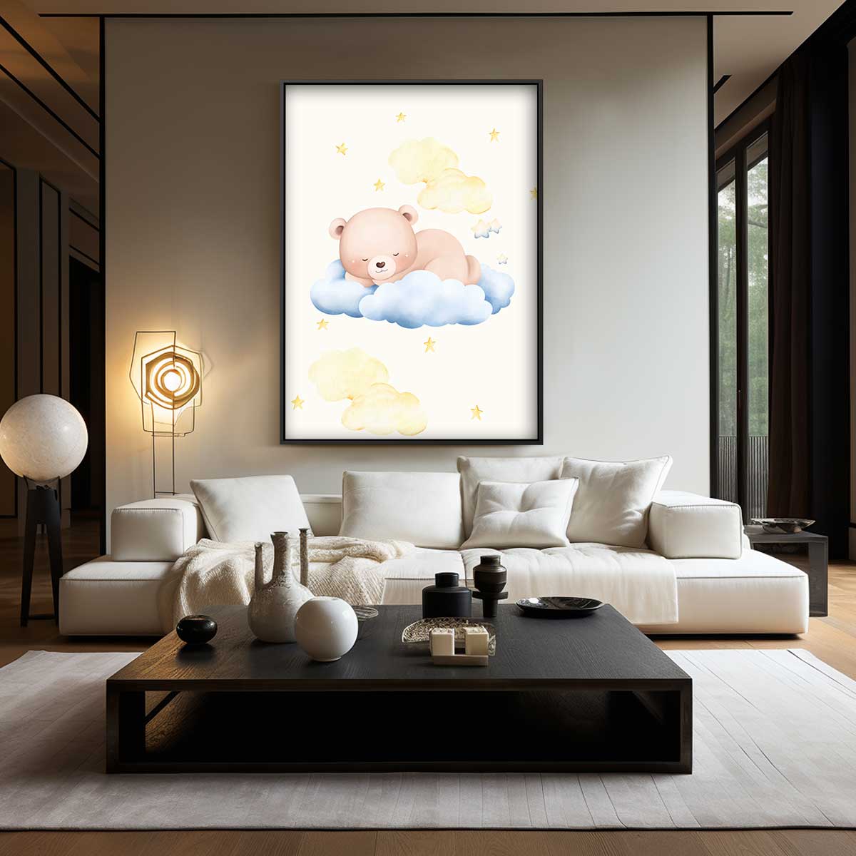 Dromerige Beer op Wolkjes Kunstwerk-canvas-dibond-plexiglas-wanddecoratie-WallArtistic