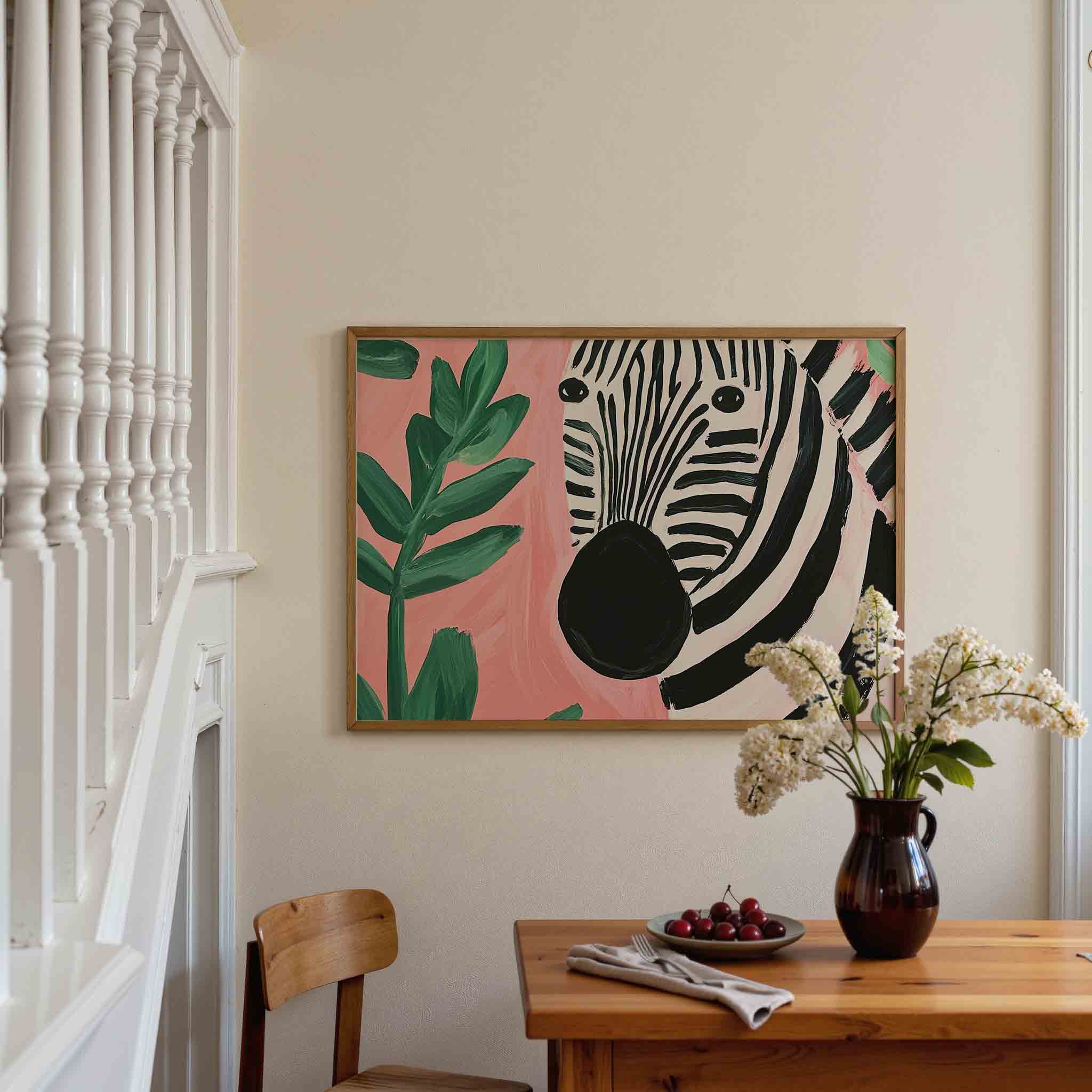 Zebra en bladeren Poster