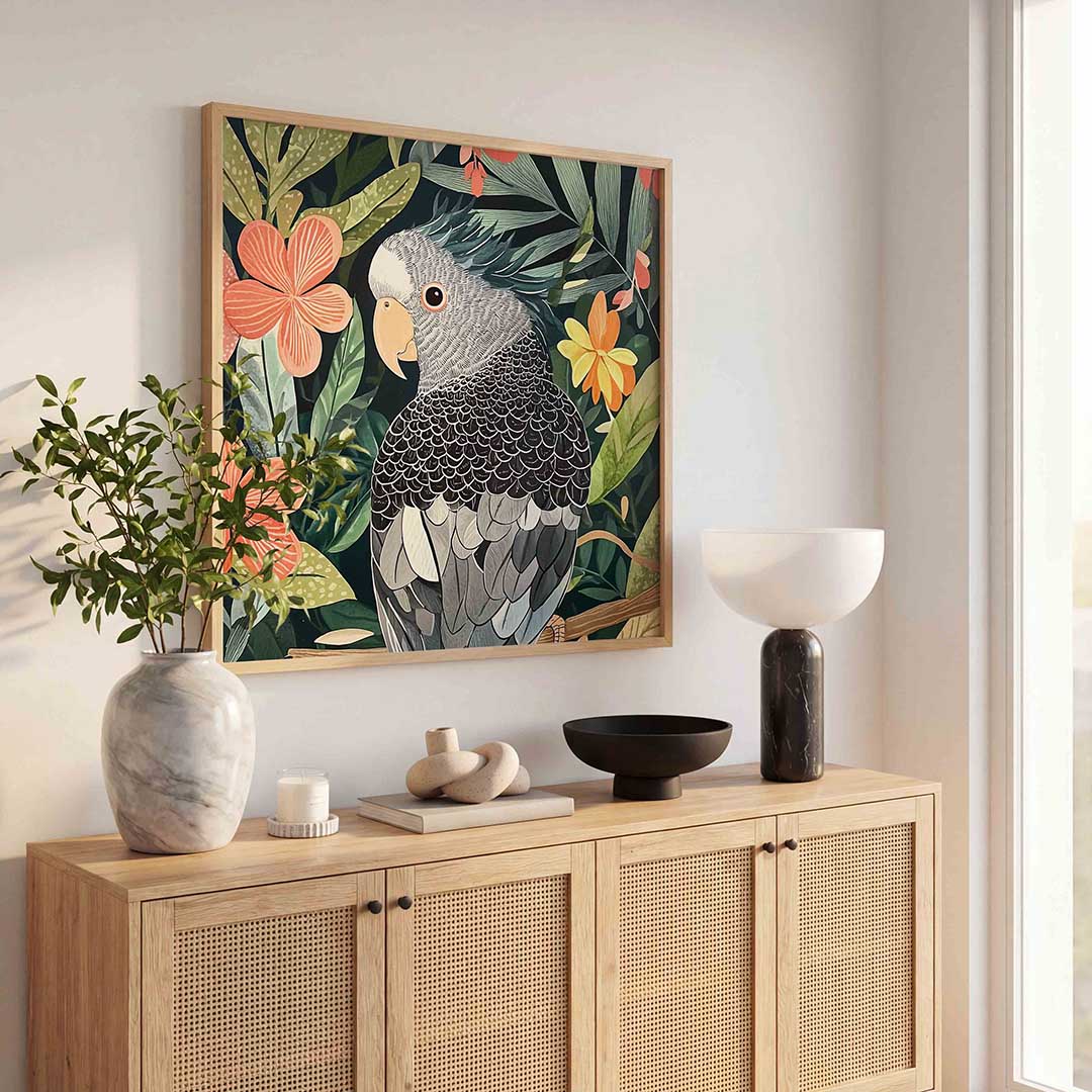 Papegaai en bloemen Poster