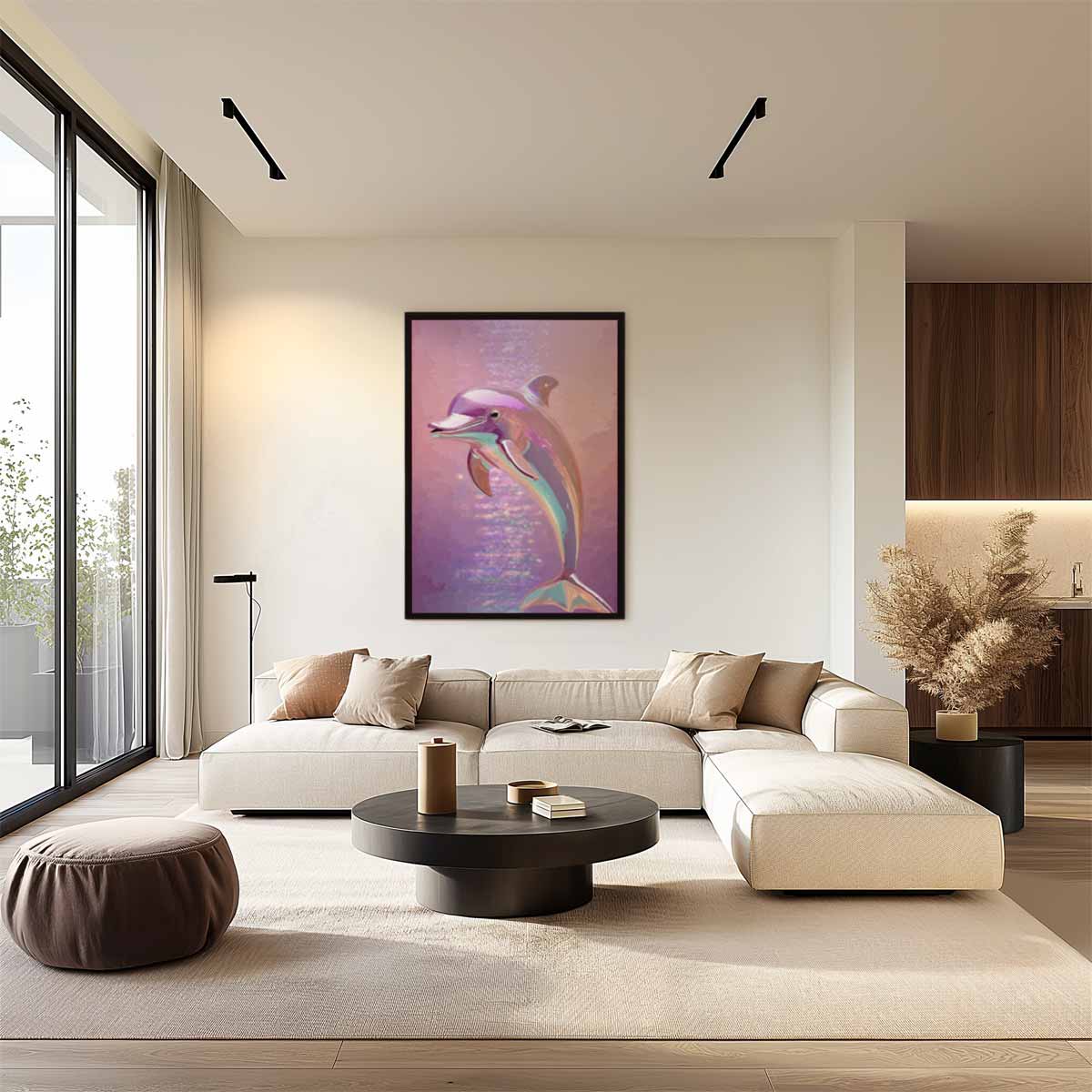 Dromerige Dolfijn Kunstwerk-canvas-dibond-plexiglas-wanddecoratie-WallArtistic