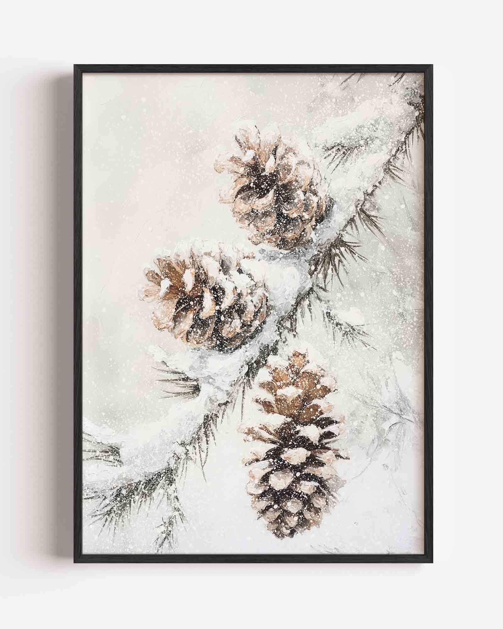 Dennenappels in sneeuw Poster