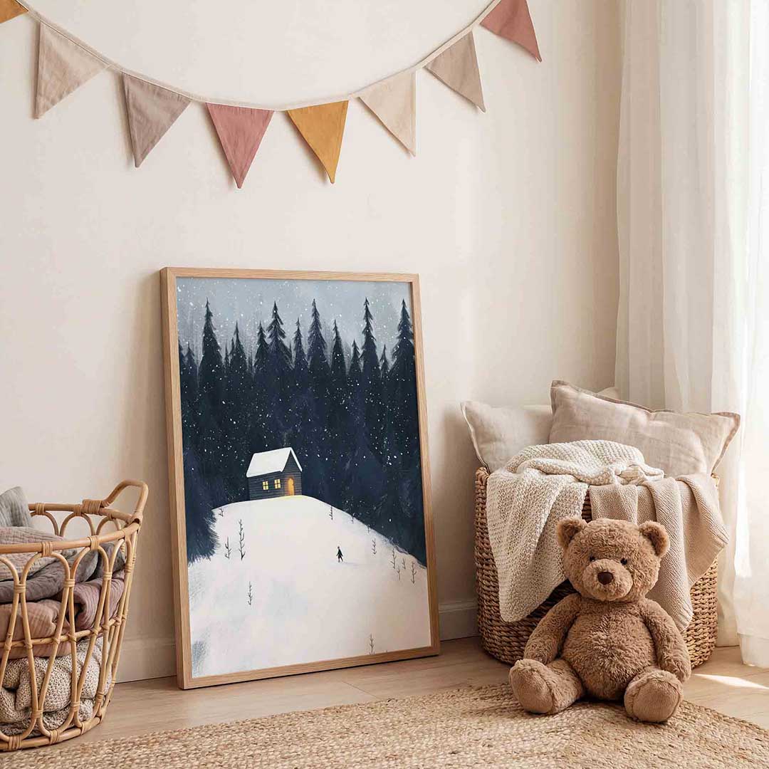 Besneeuwd bos met huis Poster