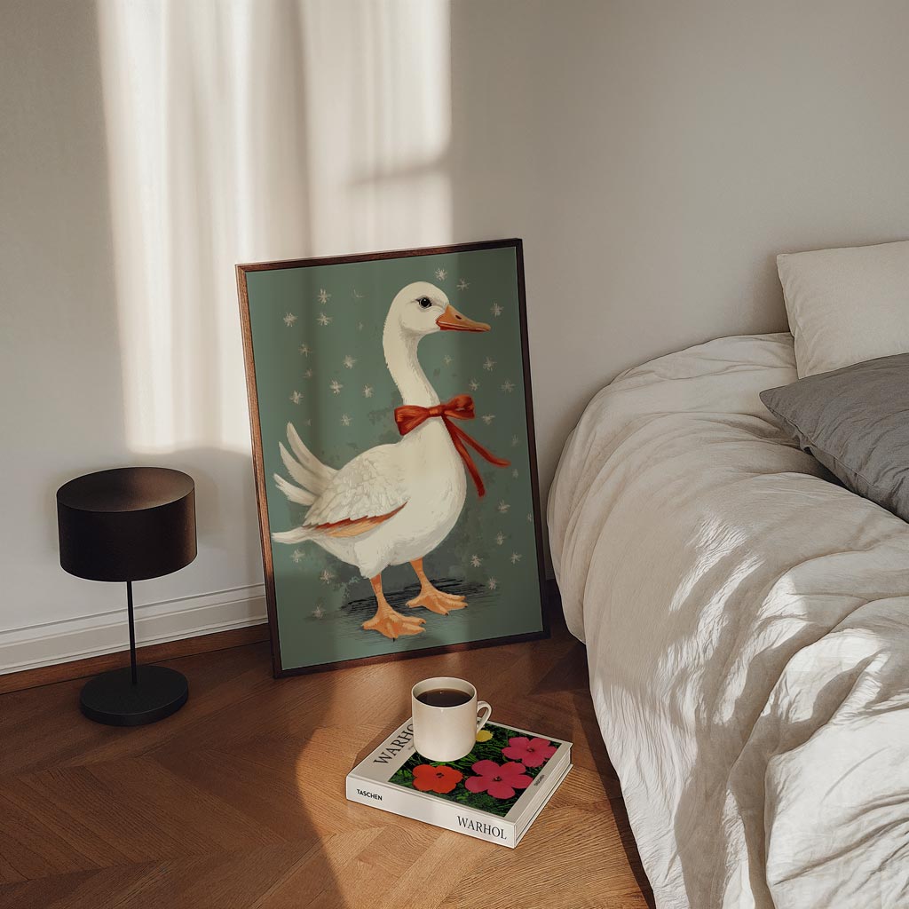 Charmante Eend Met Strik Poster-WallArtistic