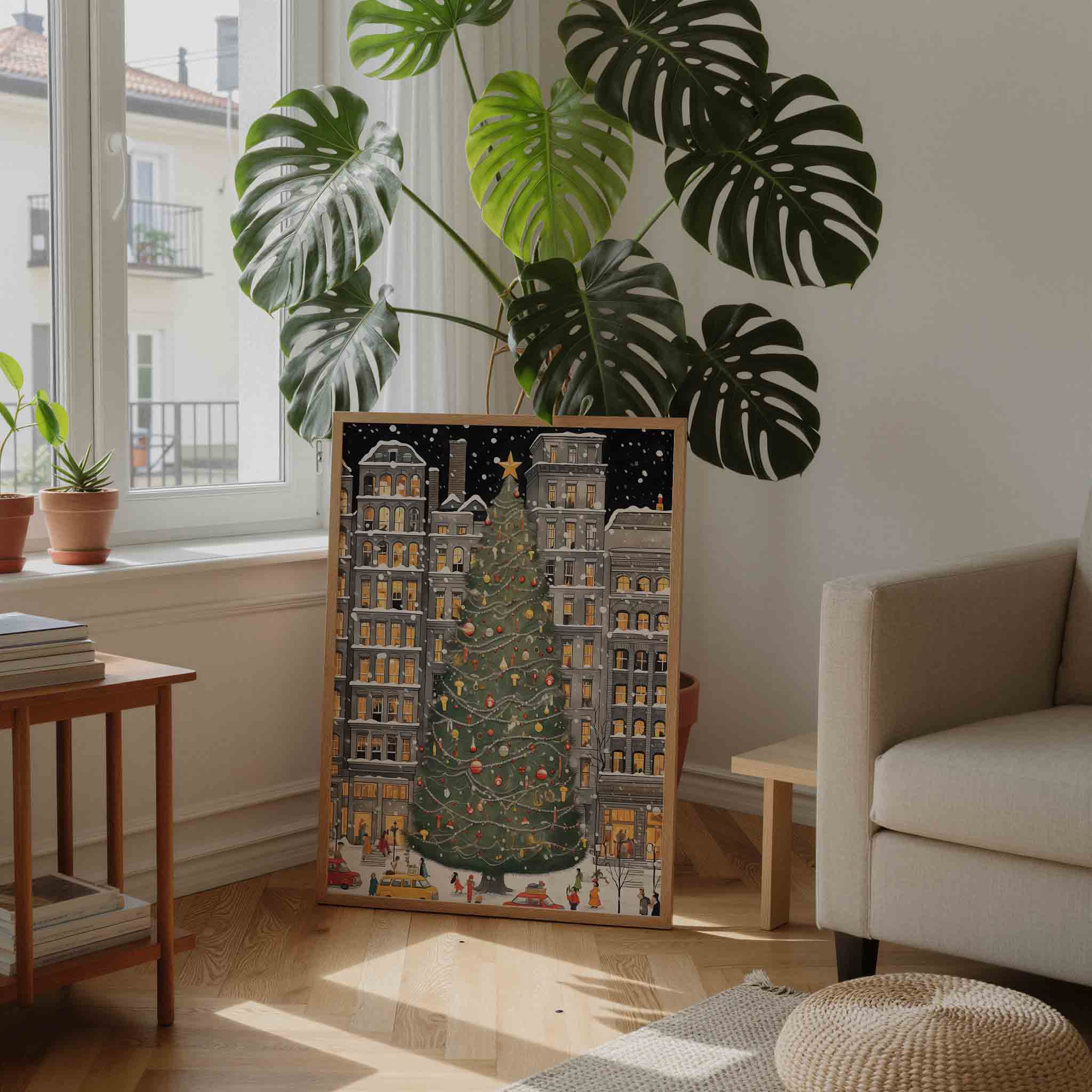 Kerstboom in de stad Poster