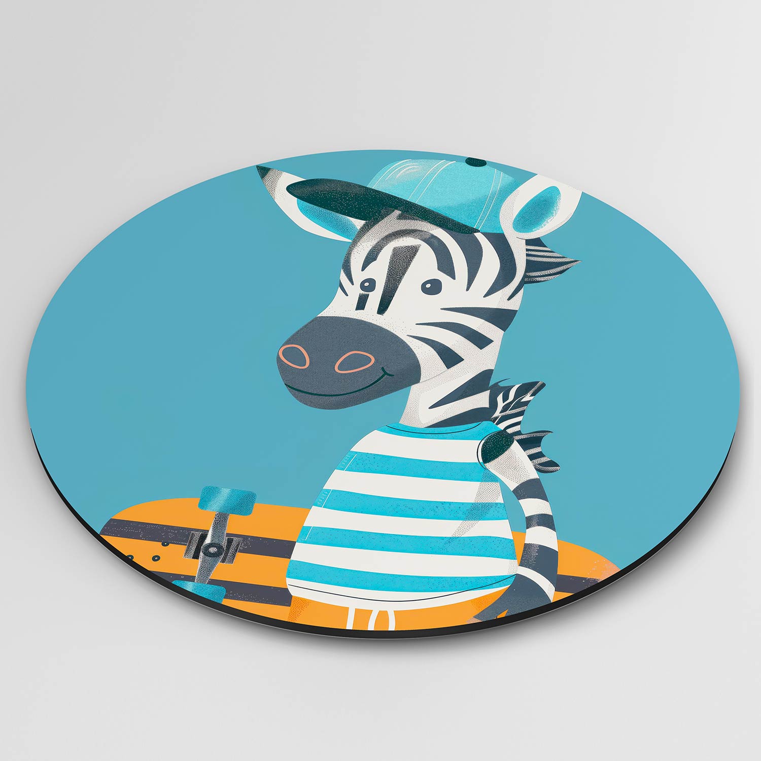 Zebra met skateboard Muurcirkel