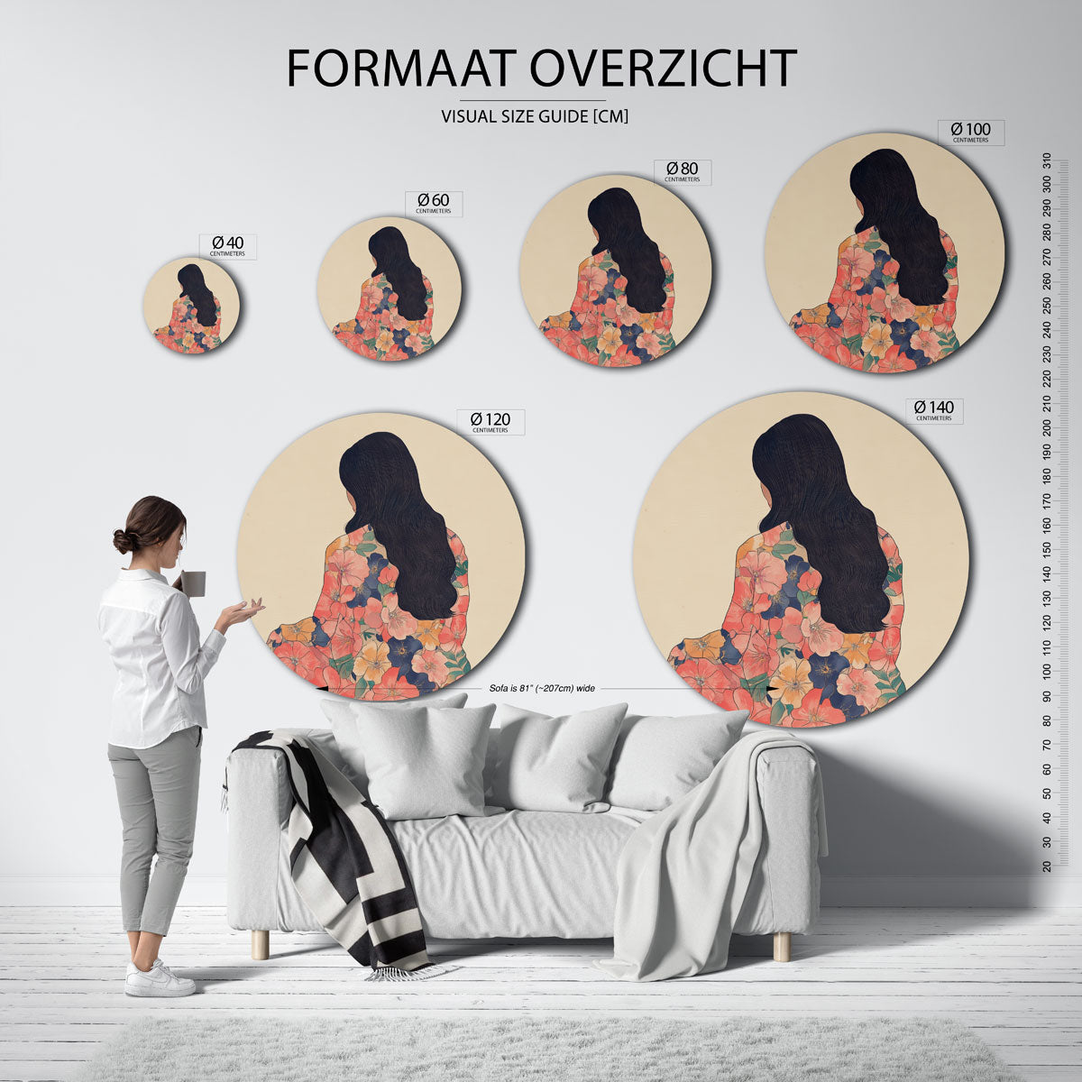 Vrouw met bloemenpatroon Muurcirkel
