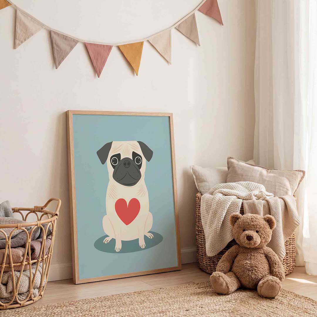Mopshond met hart Poster
