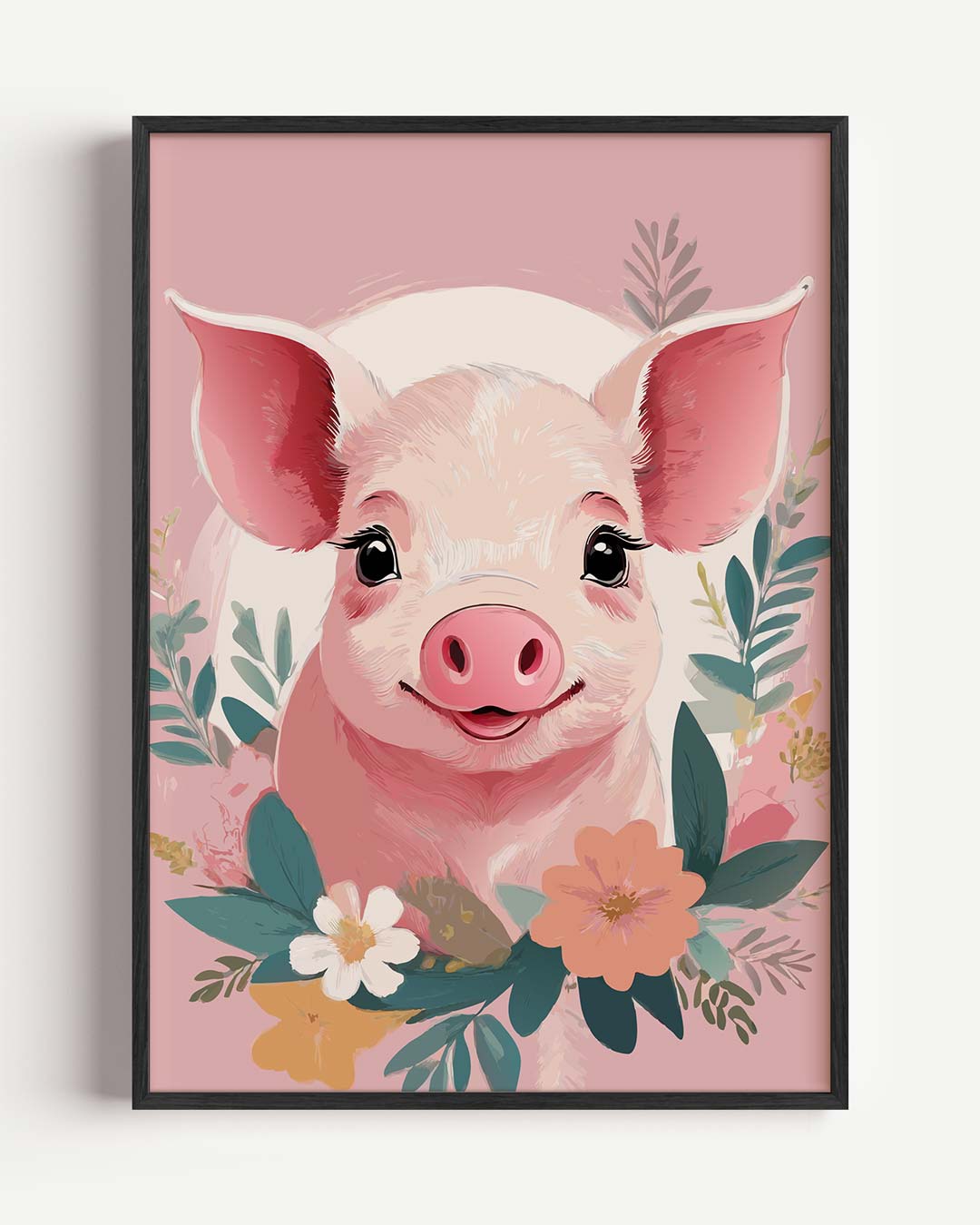 Schattige Varkensposter met Bloemen Poster-WallArtistic