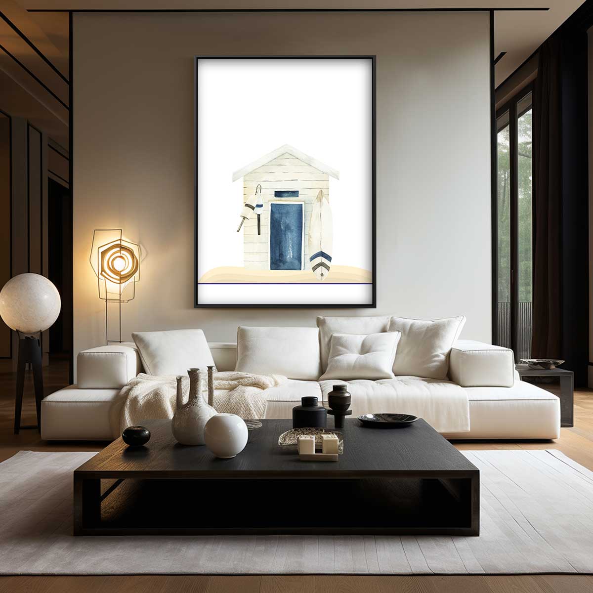 Strandhut Waterverf Kunst Kunstwerk-canvas-dibond-plexiglas-wanddecoratie-WallArtistic