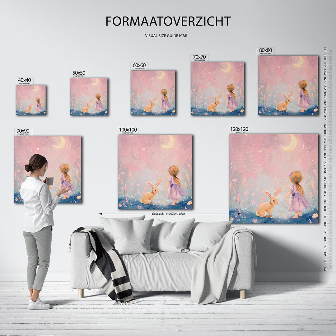 Dromerig kind en konijn Kunstwerk