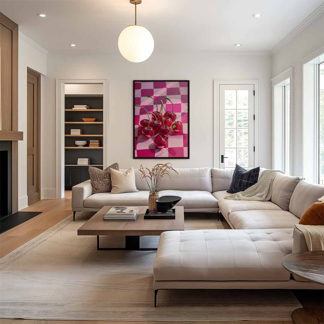Kersenrood Checkered Delight Kunstwerk-canvas-dibond-plexiglas-wanddecoratie-WallArtistic