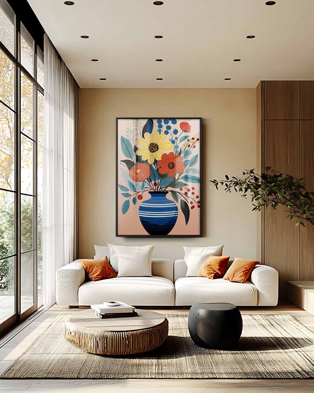 Bloemen in Blauwe Vaas Kunstwerk-canvas-dibond-plexiglas-wanddecoratie-WallArtistic