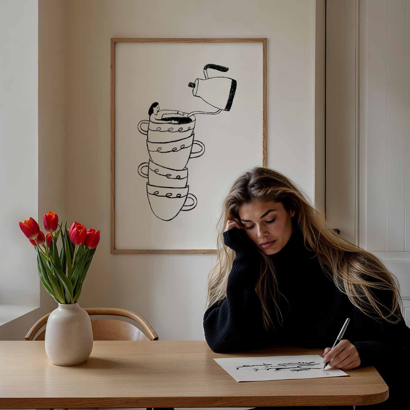 Koffiegenot Illustratie Poster-WallArtistic