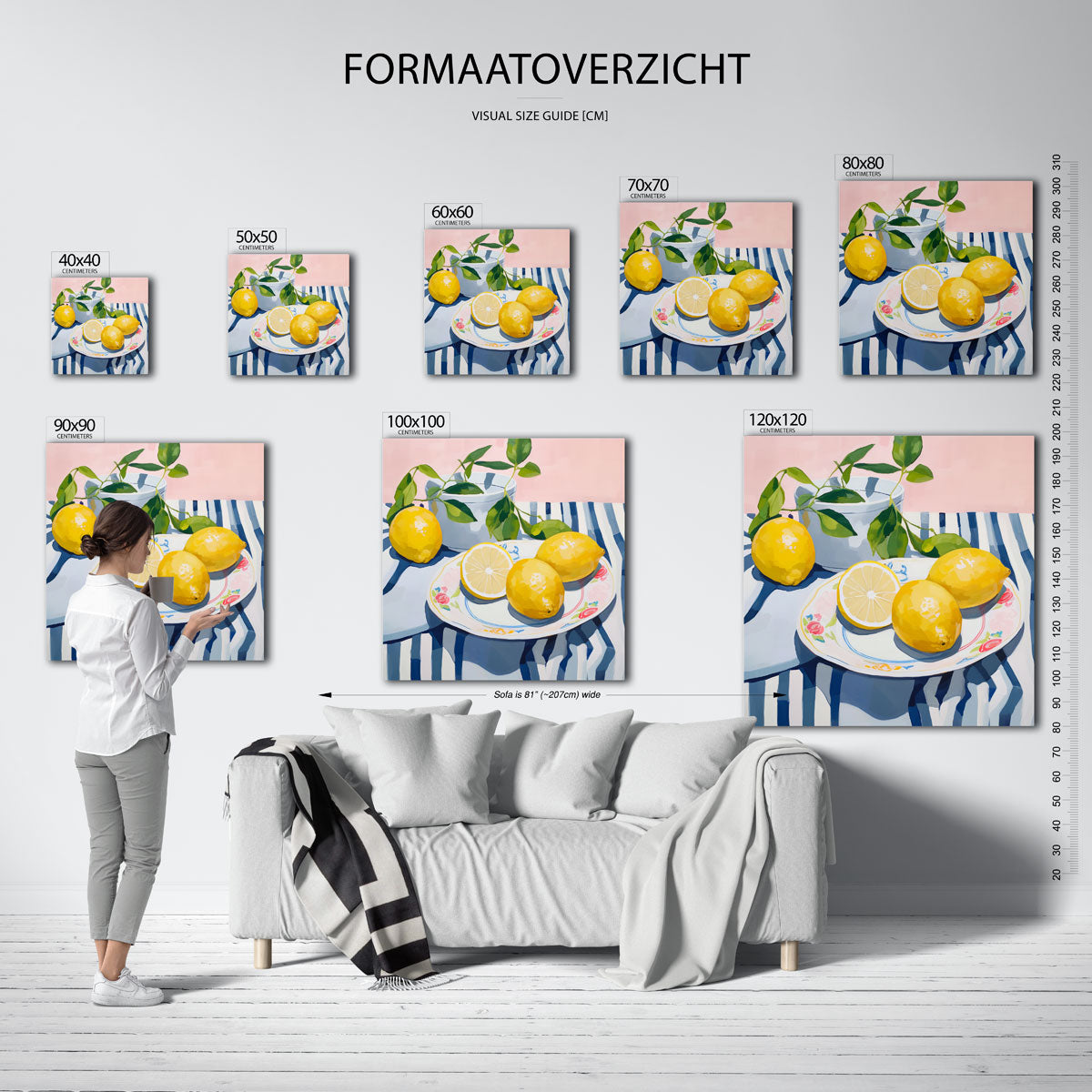 Citroenen op gestreept tafelkleed Poster
