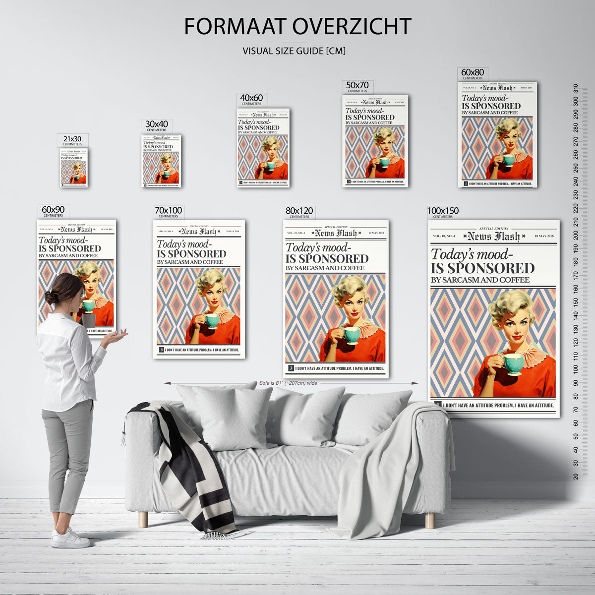 Vrouw met koffie en patroon Poster
