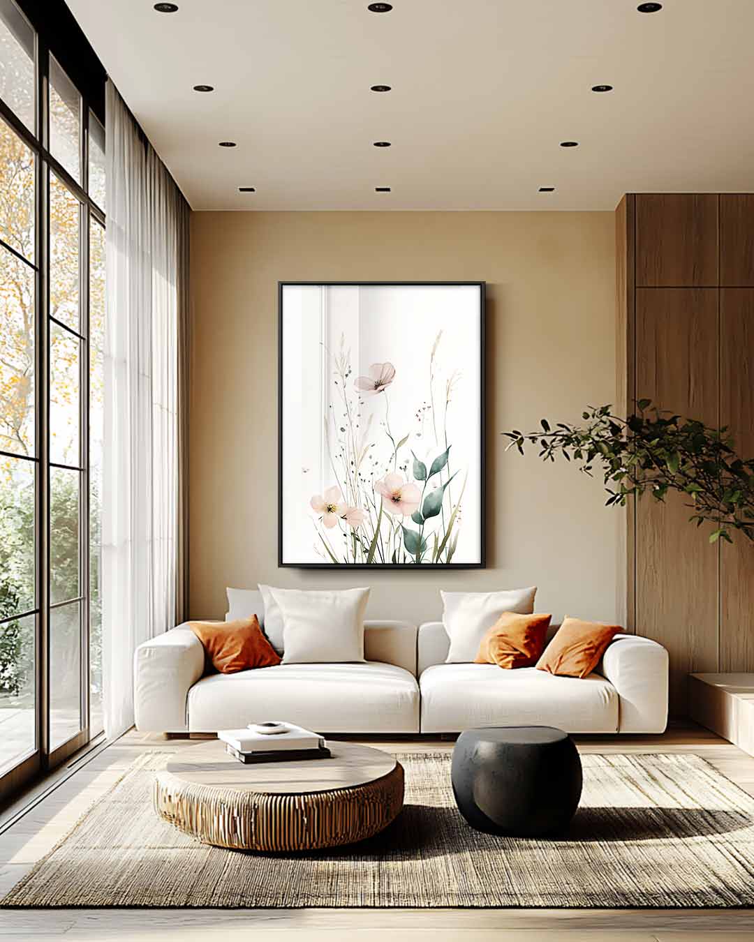 Zachte Bloementuin Illustratie Kunstwerk-canvas-dibond-plexiglas-wanddecoratie-WallArtistic