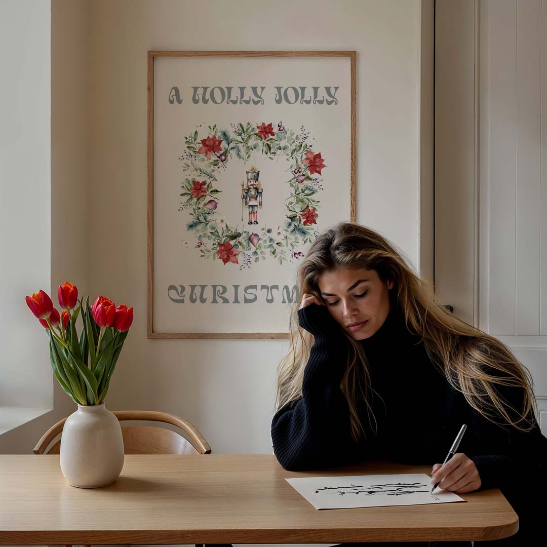 Kerst Krans Poster met Notenkraker Poster-WallArtistic