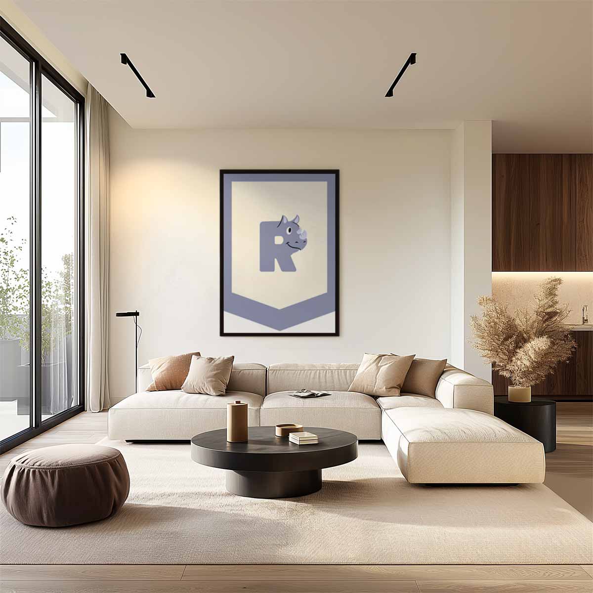 Speelse Neushoorn Logo Kunstwerk-canvas-dibond-plexiglas-wanddecoratie-WallArtistic
