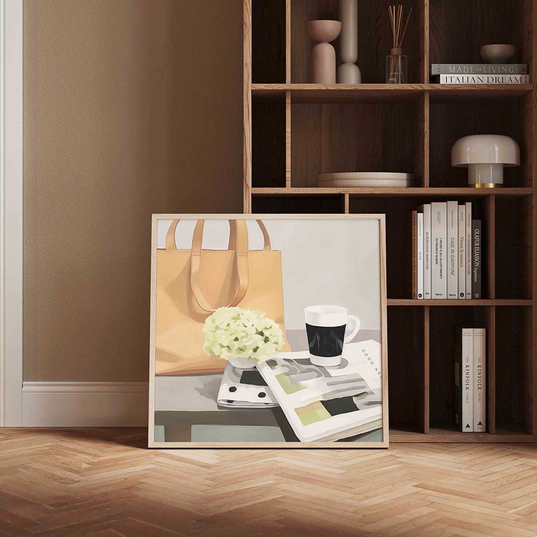 Stilleven met tas en koffie Poster