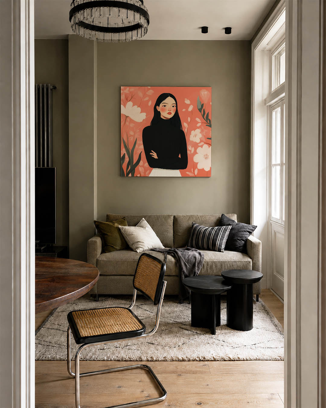 Vrouwelijk portret bloemen Kunstwerk