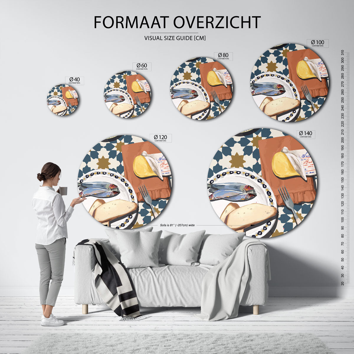Ontbijt met vis en brood Muurcirkel