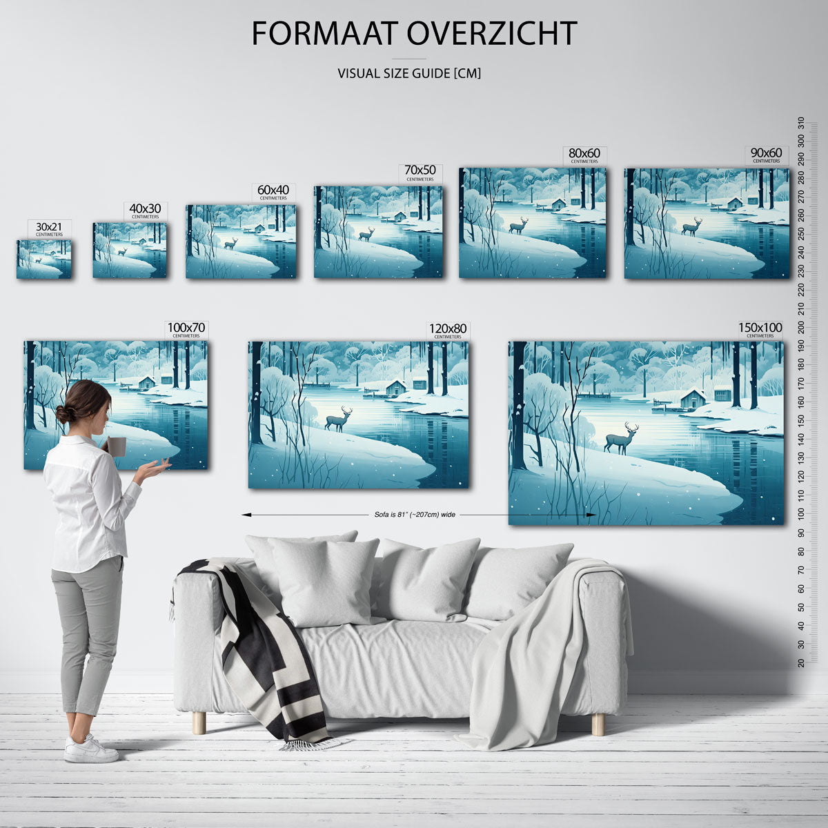 Hert bij besneeuwd meer Poster