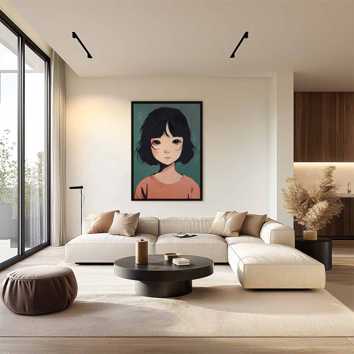 Meisje met Korte Zwarte Haarsnit Kunstwerk-canvas-dibond-plexiglas-wanddecoratie-WallArtistic