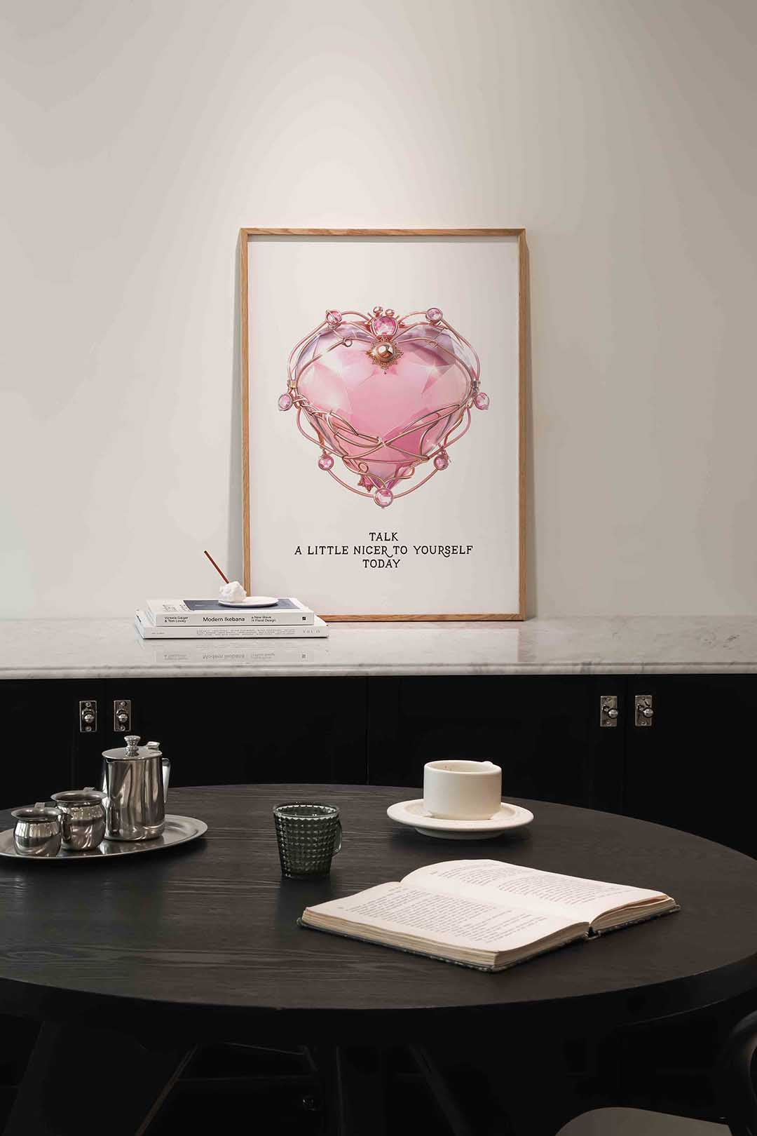 Roze hart met sieraden Poster