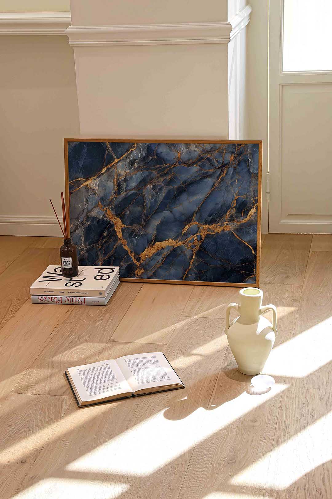 Blauw en goud marmer Poster