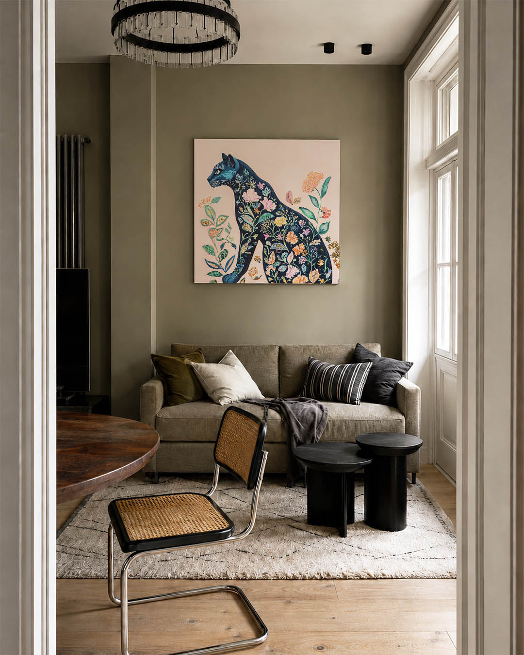 Floraal kattenportret Kunstwerk
